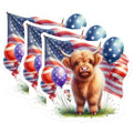 (3 Pack) Highland Cow Decals - American Flag - Patriotic Balloons - Laptop Decal- 3 Inches On Longest Side - Easy Peel & Apply - Made in USA - 3MCS5140