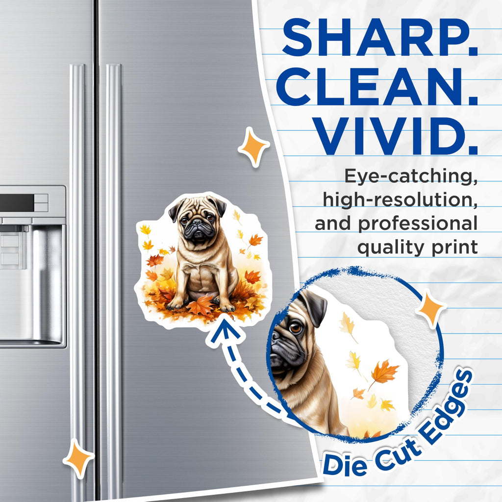 (2 Pack) Pug Dog Magnets - Autumn Fall Decor - Pet Lover Fridge Art - 5 Inches On Longest Side - Thick Durable Magnet - Made in USA - MAG26872