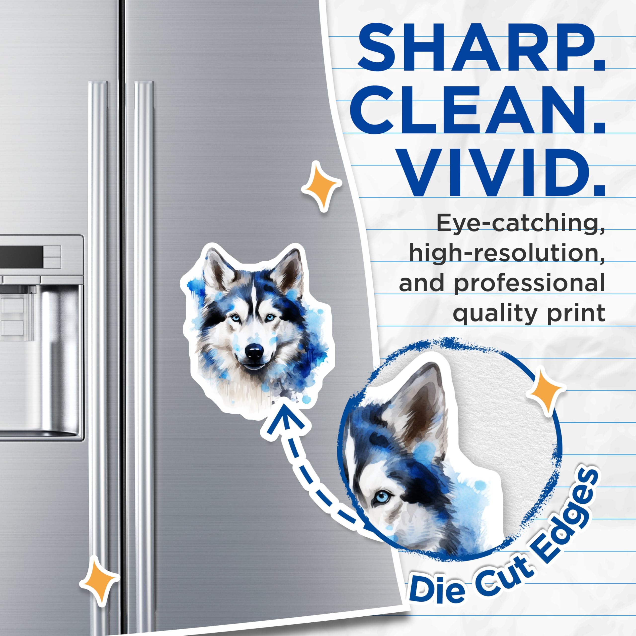 (2 Pack) Watercolor Husky Magnets - Siberian Husky Dog Art - Animal Lover Fridge Decor - 5 Inches On Longest Side - Thick Durable Magnet - Made in USA - MAG28610