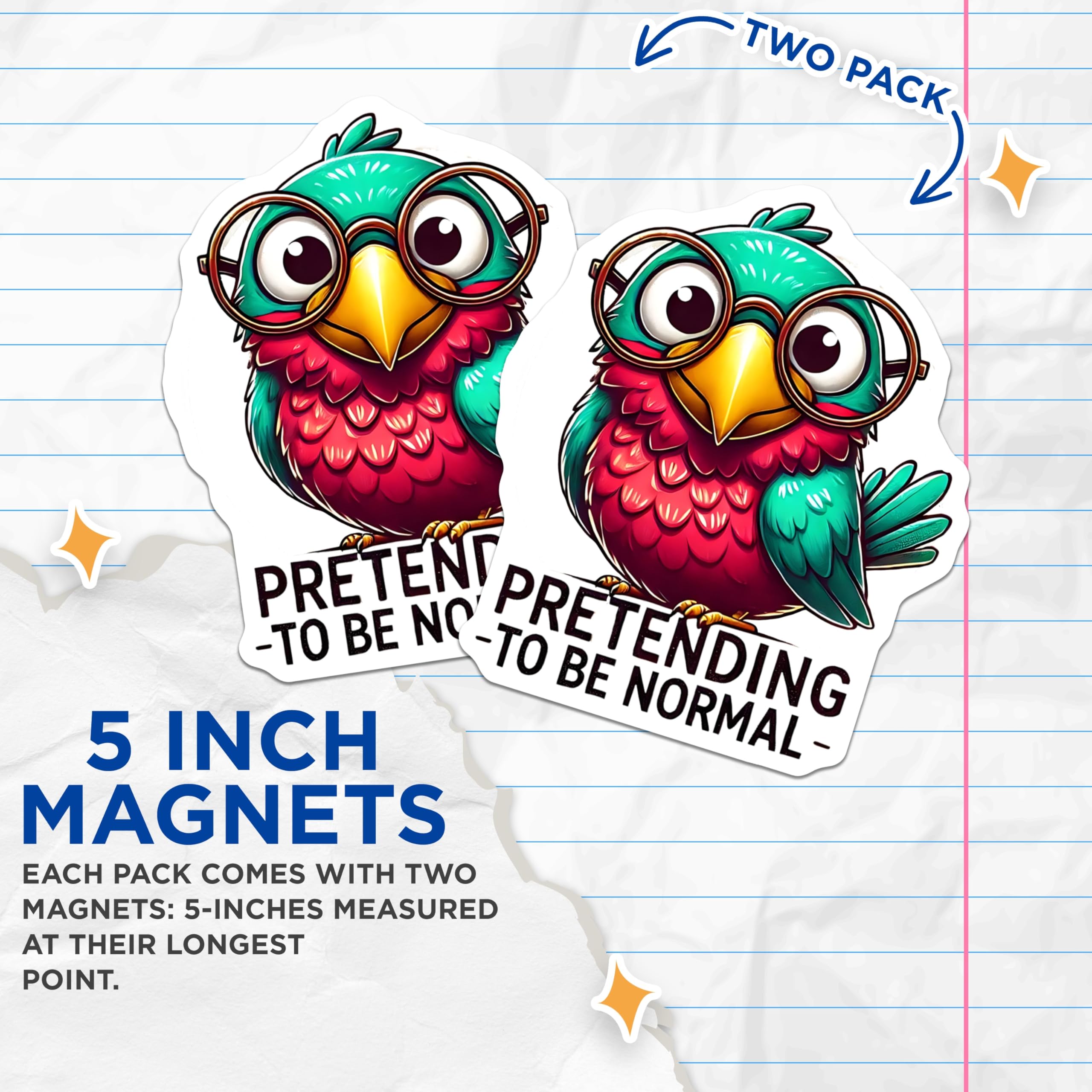 (2 Pack) Novelty Bird Magnets - Funny Animal Magnets - Quirky Bird with Glasses - 5" On Longest Side - Premium Magnet - for Cars, Refrigerators, Toolboxes, Lockers - Made in USA - MAG15978