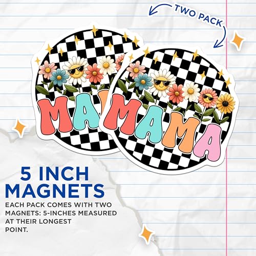 (2 Pack) Mama Flower Magnets - Retro Floral Design - Personalized Mother Decor - 5" On Longest Side - for Cars, Fridges, Toolboxes - Made in USA - MAG8185