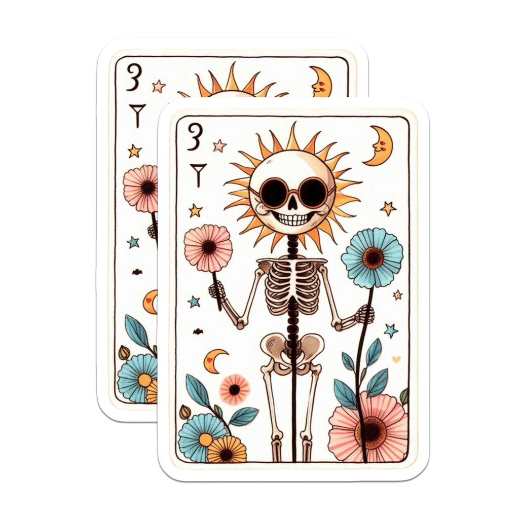 (2 Pack) Skeleton Sun Magnets - Bohemian Decor - Tarot Art - Whimsical Floral Skeleton - Celestial Mystical Fridge Decor - 5 Inches On Longest Side - Thick Durable Magnet - Made in USA - MAG20890