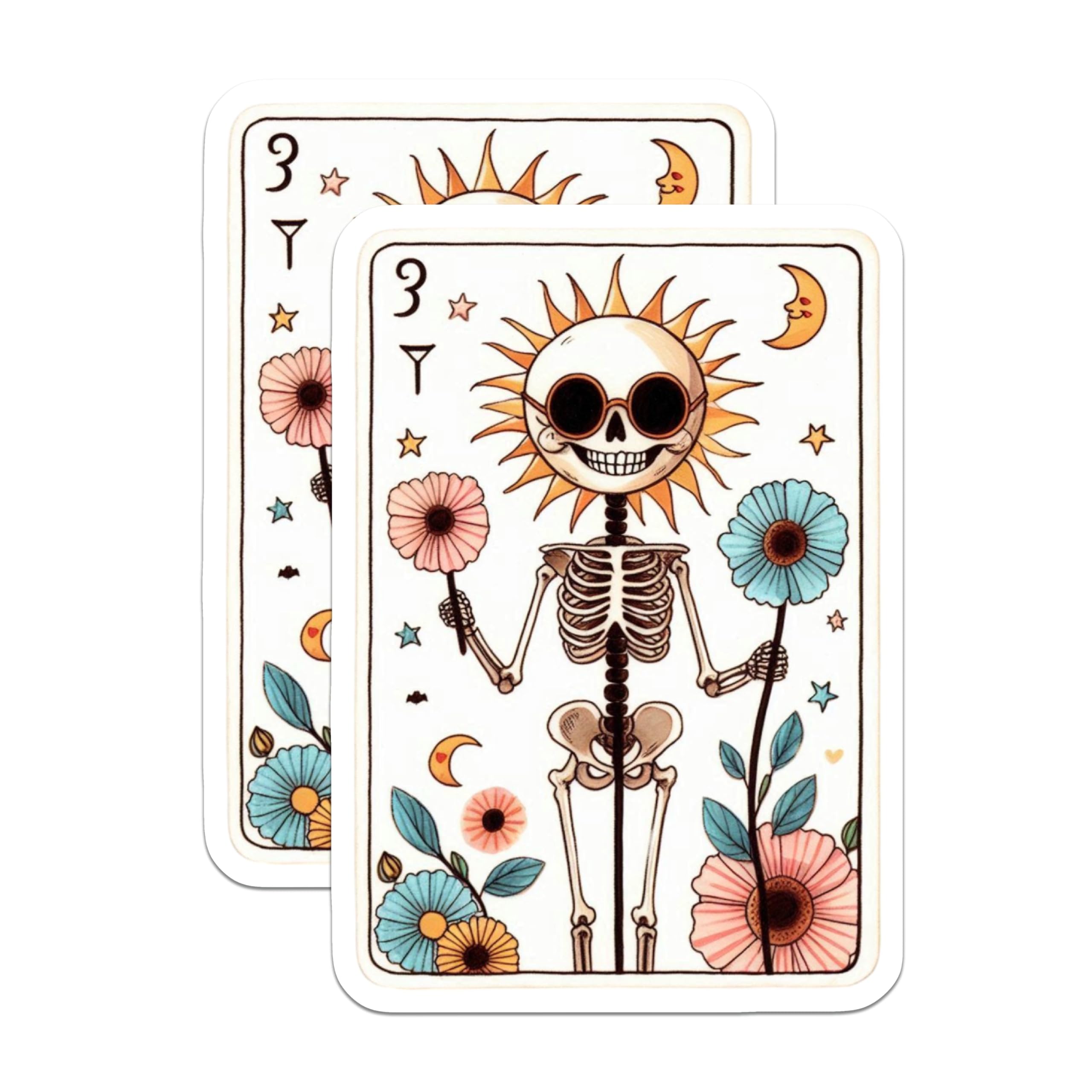 (2 Pack) Skeleton Sun Magnets - Bohemian Decor - Tarot Art - Whimsical Floral Skeleton - Celestial Mystical Fridge Decor - 5 Inches On Longest Side - Thick Durable Magnet - Made in USA - MAG20890