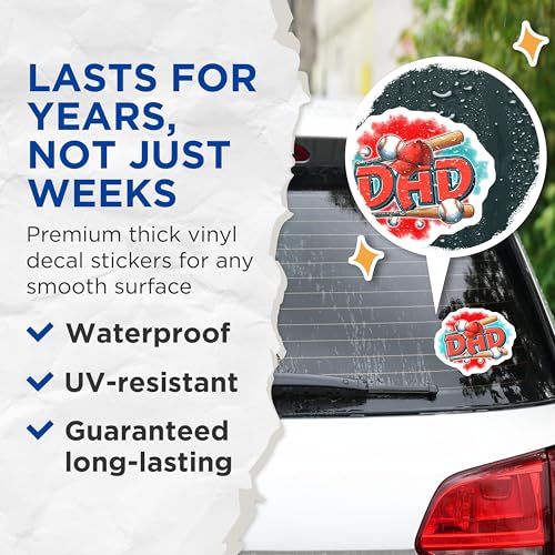 (2 Pack) Dad Baseball Stickers - Sports Dad Decals - Father's Day Pack - Baseball Lover - 5" On Longest Side - Sticks to Smooth Flat Surfaces - Made in USA - BMCS7489