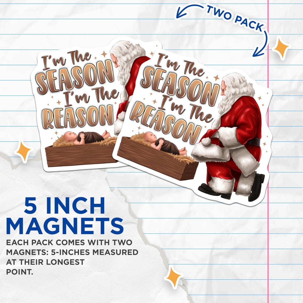 (2 Pack) Christian Christmas Magnets - Santa Baby Jesus Nativity Decor - Meaning of Christmas Holiday Art - 5 Inches On Longest Side - Thick Durable Magnet - Made in USA - MAG28574