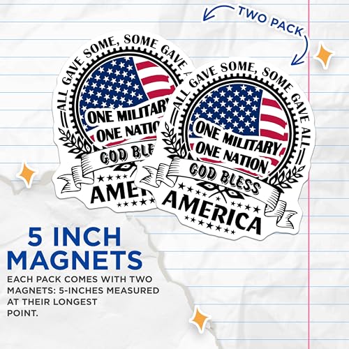 (2 Pack) All Gave Some Some Gave All Magnets Magnets - One Military One Nation - God Bless America - 5" On Longest Side - Made in USA - Sticks to Refrigerators & Metal Surfaces - MAG8817