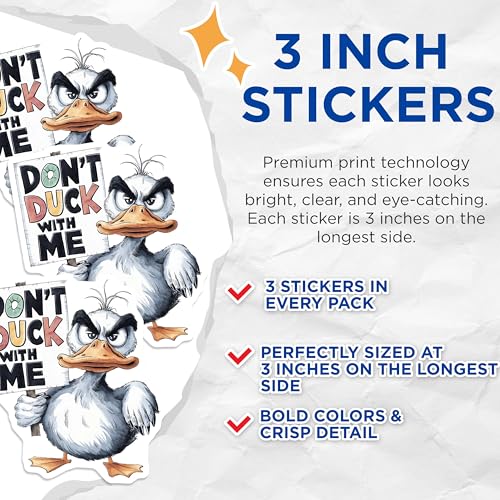 (3 Pack) Angry Duck Decals - Funny Bird - Don't Duck with Me - Laptop Decals - 3 Inches On Longest Side - Easy Peel & Apply - Made in USA - 3MCS7274