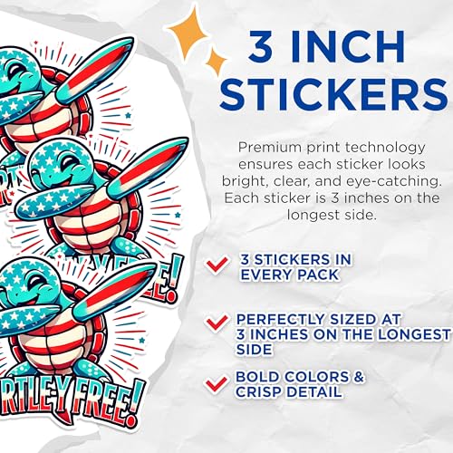(3 Pack) Turtle Decals - Patriotic Turtle - Turtle Decal for Laptop - 3 Inches On Longest Side - Easy Peel & Apply - Made in USA - 3MCS1540