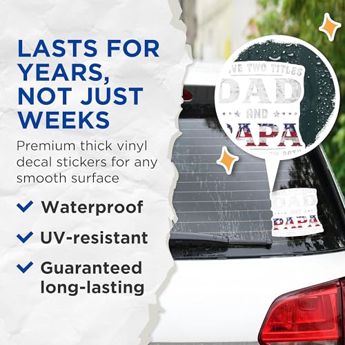 (2 Pack) Dad Stickers - 5" On Longest Side - Sticks to Smooth Flat Surfaces - Made in USA - BMCS8894 - BMCS8894