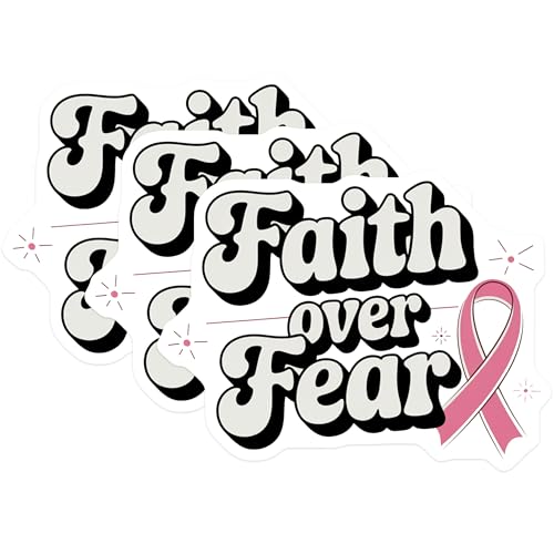 (3 Pack) Faith Over Fear Decals - Breast Cancer Awareness - Inspirational Laptop Decals- 3 Inches On Longest Side - Easy Peel & Apply - Made in USA - 3MCS5445