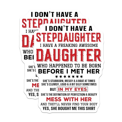 (2 Pack) Awesome Daughter Stickers - Stepdaughter Quote - Funny Family Decal - 5" On Longest Side - Sticks to Smooth Flat Surfaces - Made in USA - BMCS5831