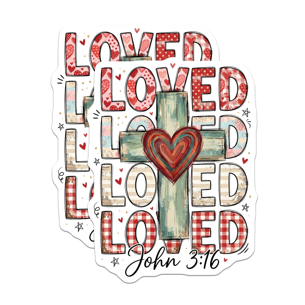 (2 Pack) Loved John 3:16 Stickers - Christian Stickers - Religious Verse Stickers - 5" On Longest Side - Sticks to Smooth Flat Surfaces - Made in USA - BMCS15989
