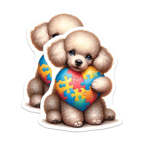 (2 Pack) Cute Puppy Puzzle Heart Stickers - Adorable Dog Lover - Pet Friends Art Stickers - 5" On Longest Side - Sticks to Smooth Flat Surfaces - Made in USA - BMCS9474