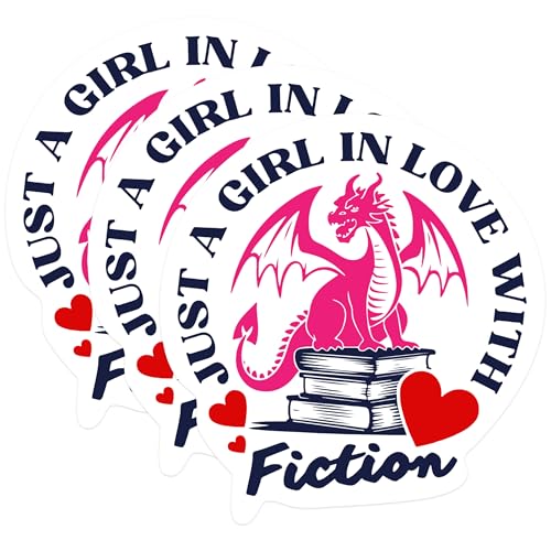 (3 Pack) Dragon Fiction Decals - Girl in Love with Fiction - Book Lover Laptop Decals - 3 Inches On Longest Side - Easy Peel & Apply - Made in USA - 3MCS1170