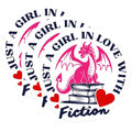 (3 Pack) Dragon Fiction Decals - Girl in Love with Fiction - Book Lover Laptop Decals - 3 Inches On Longest Side - Easy Peel & Apply - Made in USA - 3MCS1170