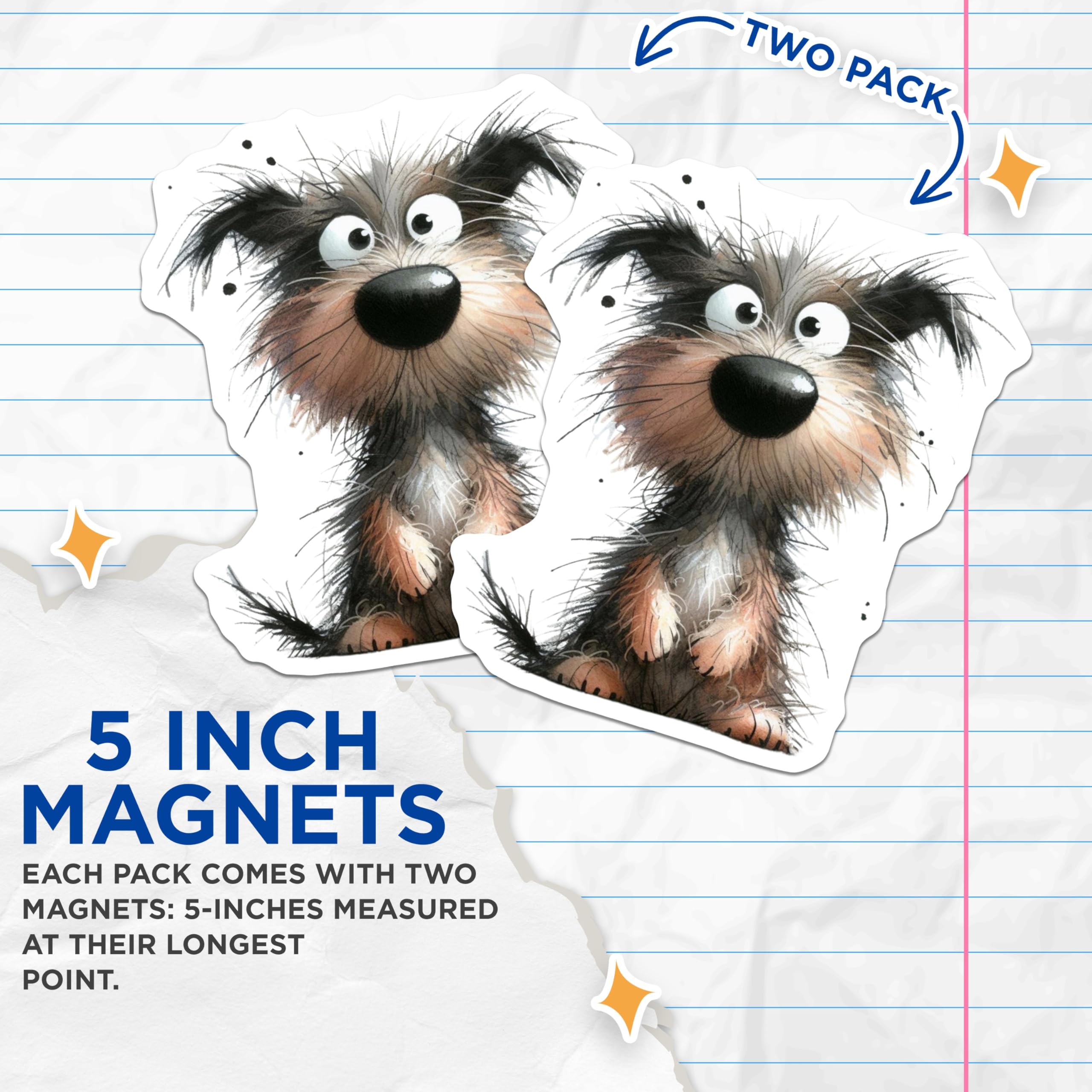 (2 Pack) Adorable Scruffy Dog Magnets - Playful Puppy Face - Pet Lover Kitchen Decor - 5 Inches On Longest Side - Thick Durable Magnet - Made in USA - MAG30851
