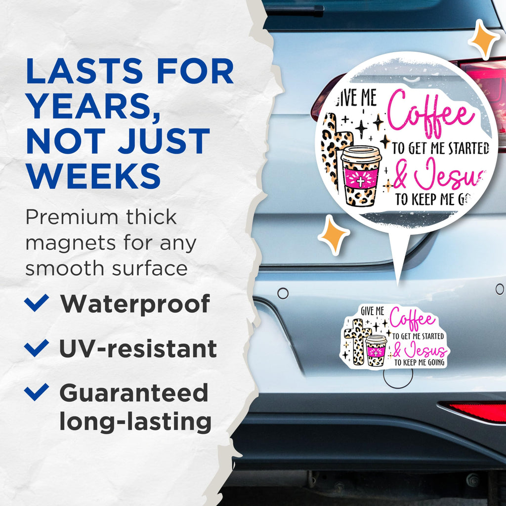 (2 Pack) Give Me Coffee Magnets - Jesus and Coffee Magnets - Religious Coffee Magnets - 5" On Longest Side - for Cars, Refrigerators, Toolboxes, Lockers - Made in USA BMCS3127