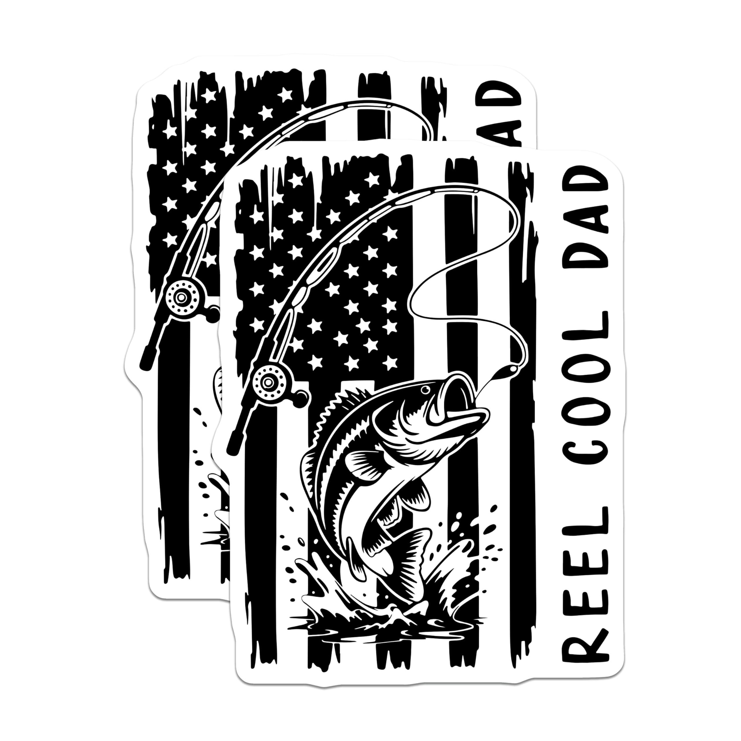 (2 Pack) Fishing Dad Magnets - American Flag Reel Cool Dad - Fishing Lover Decor - 5" On Longest Side - Premium Magnet - for Cars, Refrigerators, Toolboxes, Lockers - Made in USA - MAG14595