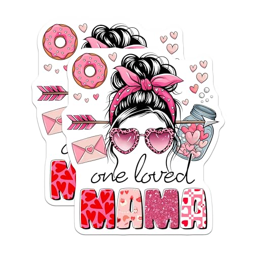 (2 Pack) One Loved Mama Stickers - Cute Heart Designs - 5" On Longest Side - Sticks to Smooth Flat Surfaces - Made in USA - BMCS8475 - BMCS8475