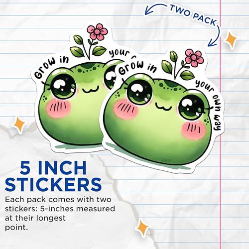 (2 Pack) Cute Frog Stickers - Motivational Messages - Kawaii Animal Decals - 5" On Longest Side - Sticks to Smooth Flat Surfaces - Made in USA - BMCS7520