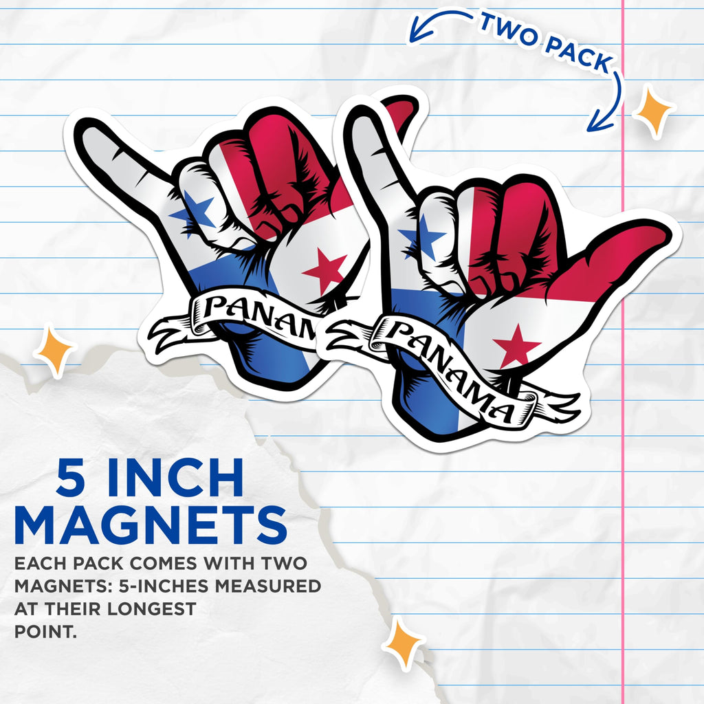 (2 Pack) Panama Flag Magnets - Shaka Sign Decor - Panamanian Pride Souvenirs - 5" On Longest Side - Premium Magnet - for Cars, Refrigerators, Toolboxes, Lockers - Made in USA - MAG18186