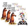 (3 Pack) Funny Chess Decals - Pole Dancing Unicorn - Horse Chess Player Stickers - 3 Inches On Longest Side - Easy Peel & Apply - Made in USA - 3MCS1965