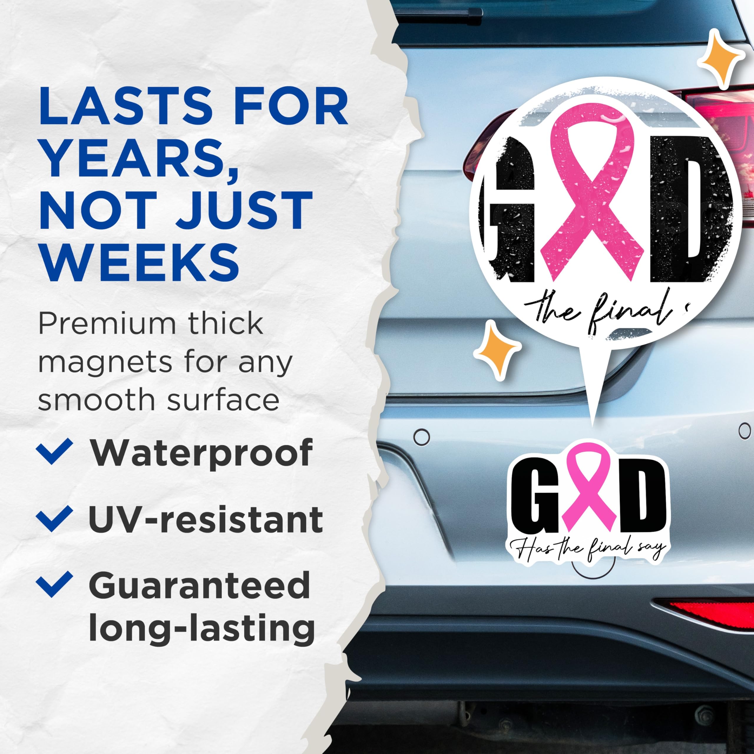 (2 Pack) God Has Final Say Magnets - Breast Cancer Awareness - Pink Ribbon Faith - Christian Support Decor - 5 Inches On Longest Side - Thick Durable Magnet - Made in USA - MAG25253