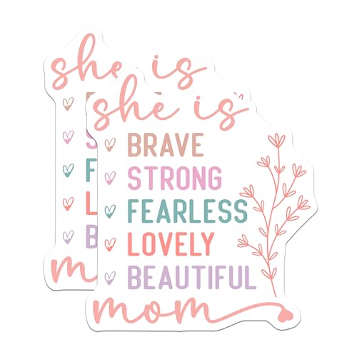 (2 Pack) She is Brave Strong Fearless Stickers - Lovely Mom - Beautiful Mother Stickers - 5" On Longest Side - Sticks to Smooth Flat Surfaces - Made in USA - BMCS6477
