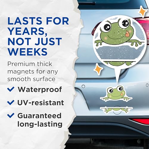 (2 Pack) Cute Frog Magnets - Adorable Animal - Fun Home Decor - 5" On Longest Side - for Cars, Fridges, Toolboxes - Made in USA - MAG6642