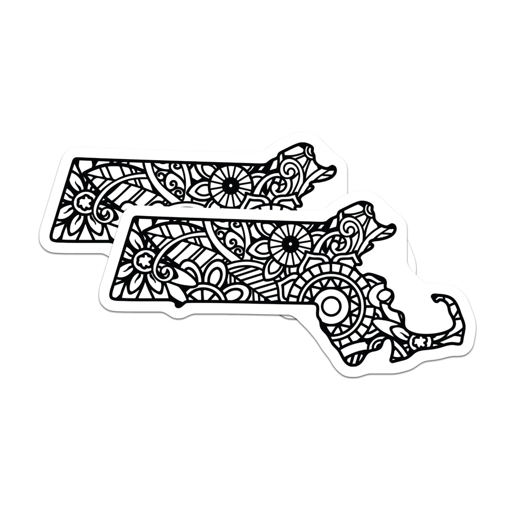 (2 Pack) Massachusetts State Magnets - Mandala Art - Geography Decor - 5" On Longest Side - Premium Magnet - for Cars, Refrigerators, Toolboxes, Lockers - Made in USA - MAG17534