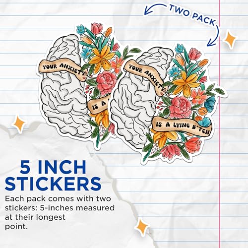 (2 Pack) Mental Health Awareness Stickers - Anxiety Support Stickers - Inspirational Quotes Decal - 5" On Longest Side - Sticks to Any Smooth Flat Surface - Made in USA - BMCS3054
