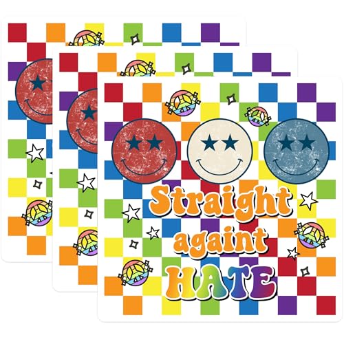 (3 Pack) Straight Against Hate Decals - Rainbow Peace - Laptop Decals - 3 Inches On Longest Side - Easy Peel & Apply - Made in USA - 3MCS7917