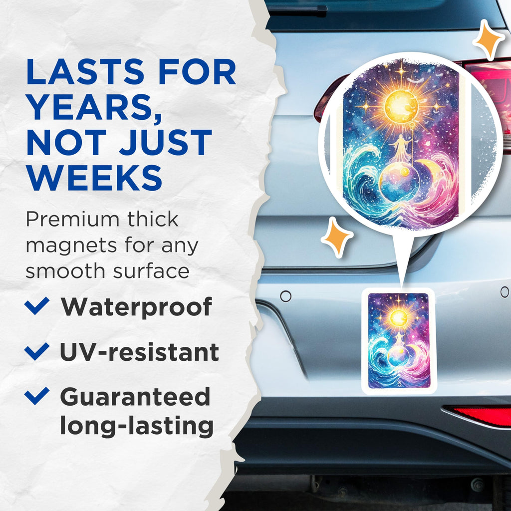 (2 Pack) Sun Moon Magnets - Celestial Art - Cosmic Decor - 5" On Longest Side - Premium Magnet - for Cars, Refrigerators, Toolboxes, Lockers - Made in USA - MAG15735