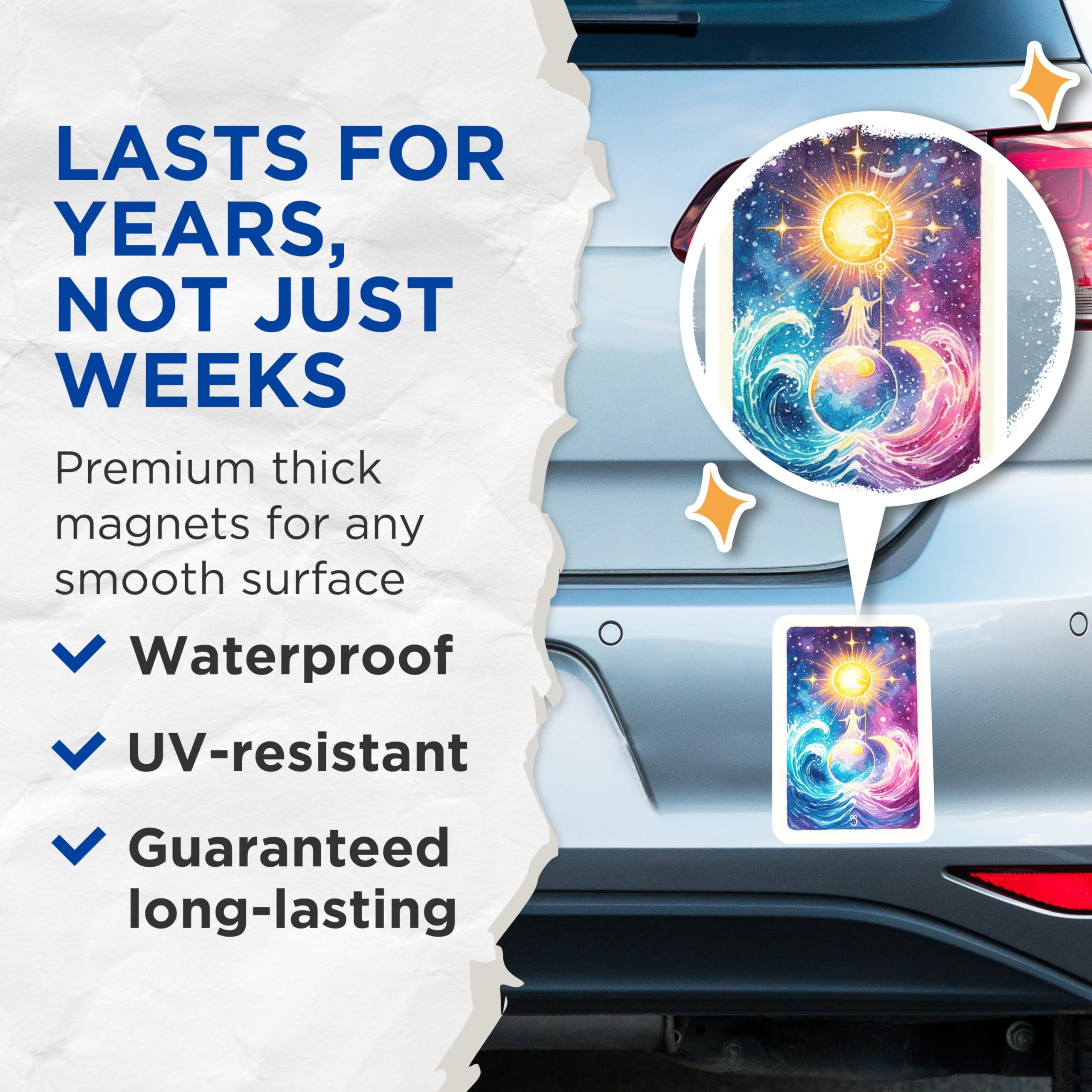 (2 Pack) Sun Moon Magnets - Celestial Art - Cosmic Decor - 5" On Longest Side - Premium Magnet - for Cars, Refrigerators, Toolboxes, Lockers - Made in USA - MAG15735