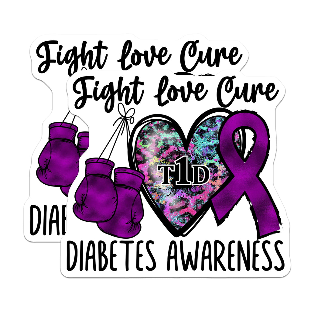 (2 Pack) Fight Love Cure Magnets - Diabetes Awareness - T1D Support - Inspirational Quote - 5" On Longest Side - for Cars, Fridges, Toolboxes - Made in USA - MAG4291