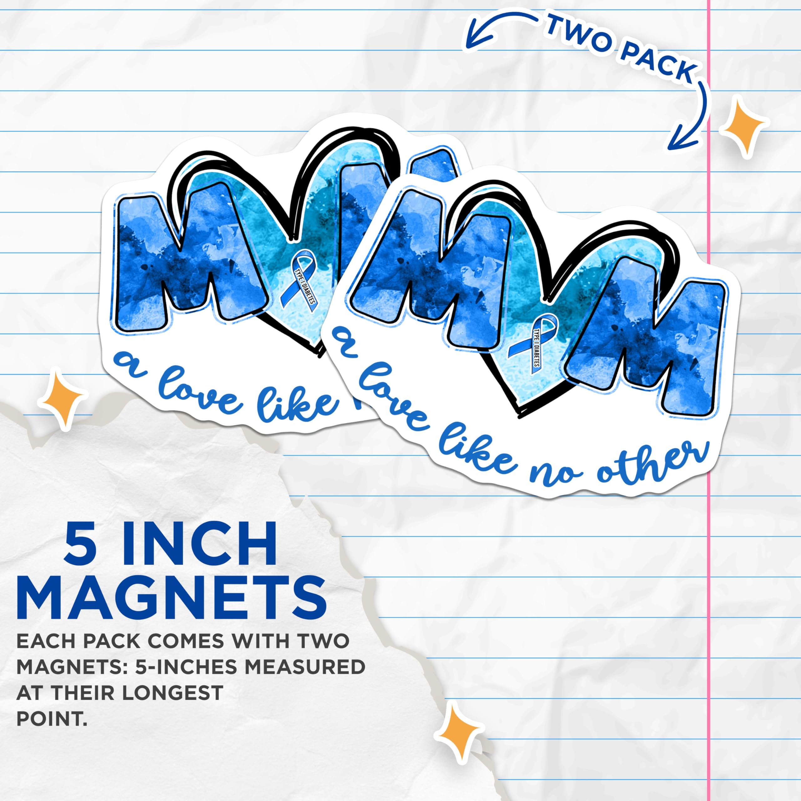 (2 Pack) Mom Type 1 Diabetes Magnets - Diabetes Awareness - A Love Like No Other - 5" On Longest Side - Premium Magnet - for Cars, Refrigerators, Toolboxes, Lockers - Made in USA - MAG16884