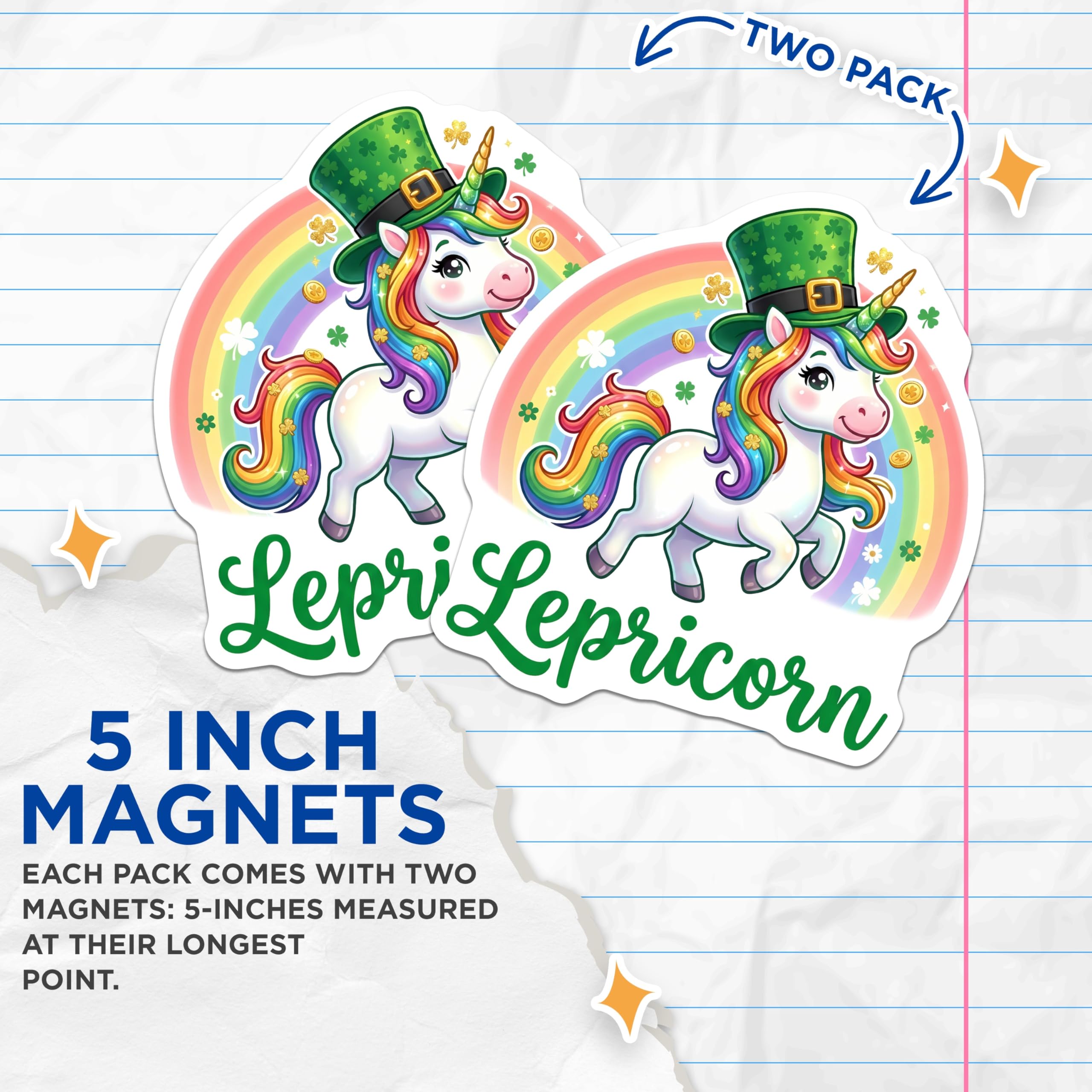 (2 Pack) Lepricorn Magnets - Unicorn Saint Patricks Day - Rainbow Fridge Magnets - 5" On Longest Side - Premium Magnet - for Cars, Refrigerators, Toolboxes, Lockers - Made in USA - MAG16699