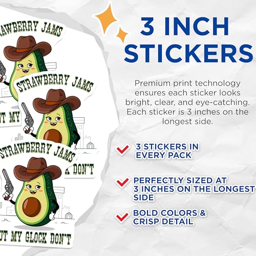 (3 Pack) Avocado Cowboy Decals - Funny Avocado - Gun Decals - 3 Inches On Longest Side - Easy Peel & Apply - Made in USA - 3MCS7139