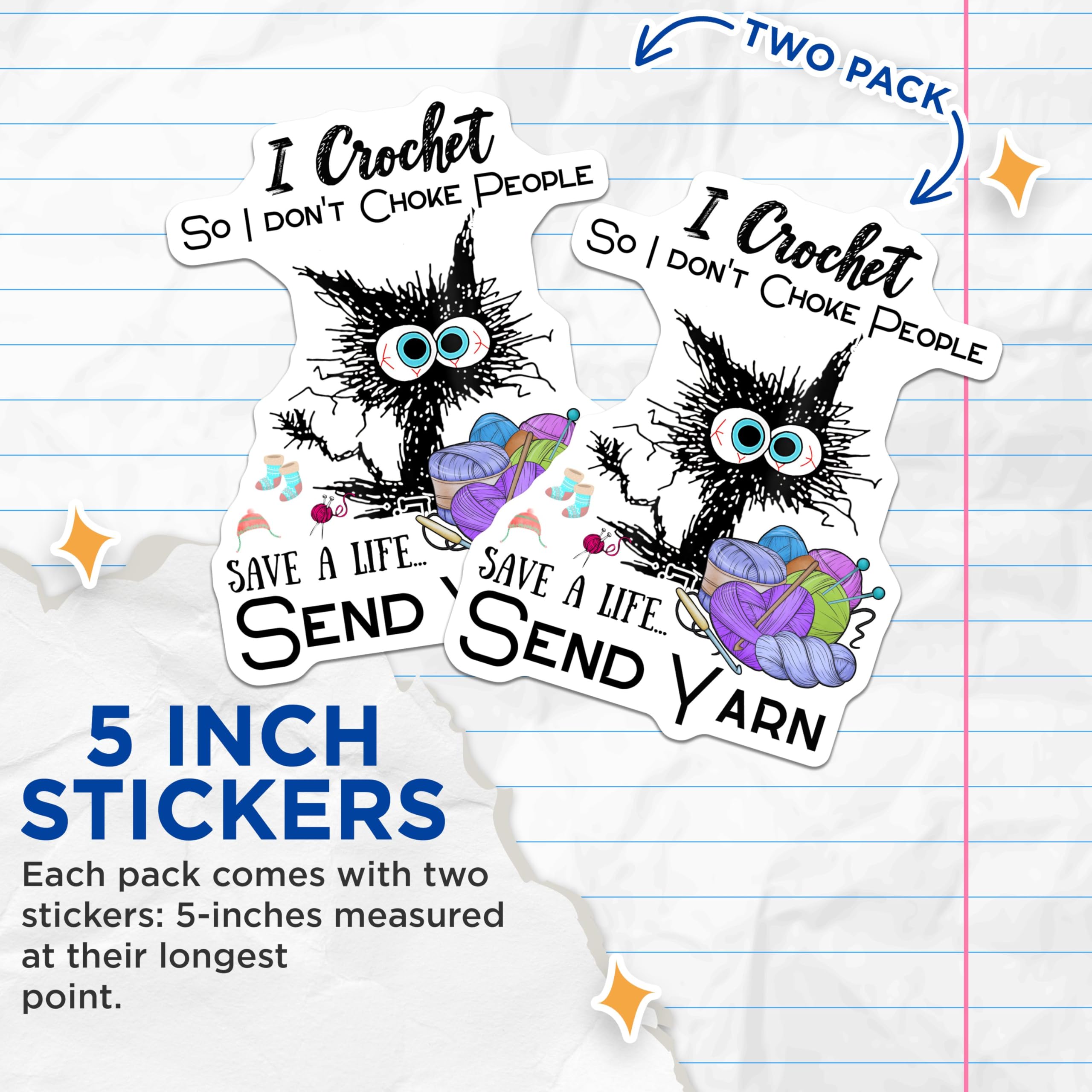 (2 Pack) I Crochet Stickers - Funny Crochet Quote Stickers - Save a Life Send Yarn Stickers - 5" On Longest Side - Sticks to Any Smooth Flat Surface - Made in USA - BMCS3378