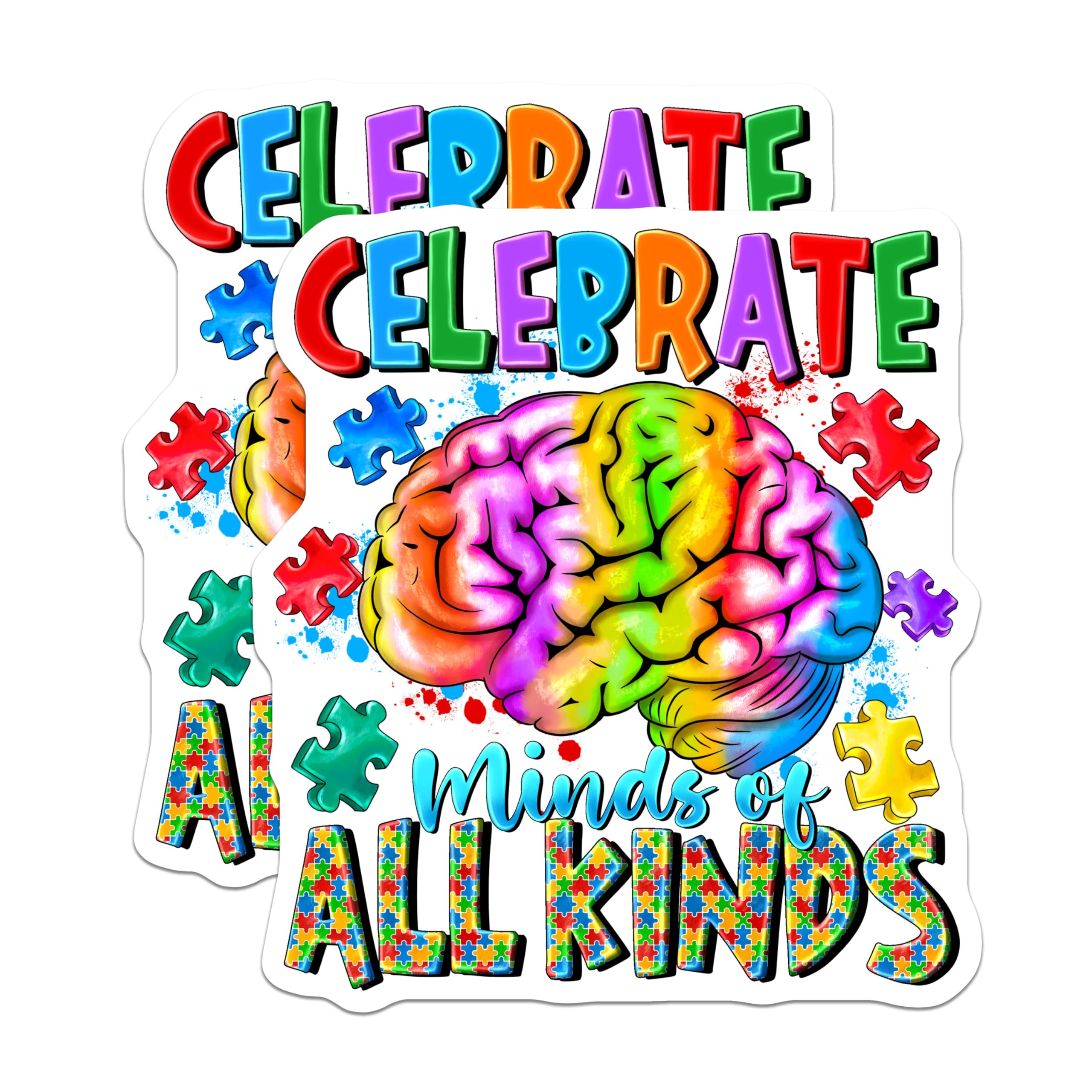 (2 Pack) Autism Awareness Magnets - Neurodiversity Support - Rainbow Brain Puzzle Pieces - 5 Inches On Longest Side - Thick Durable Magnet - Made in USA - MAG24665