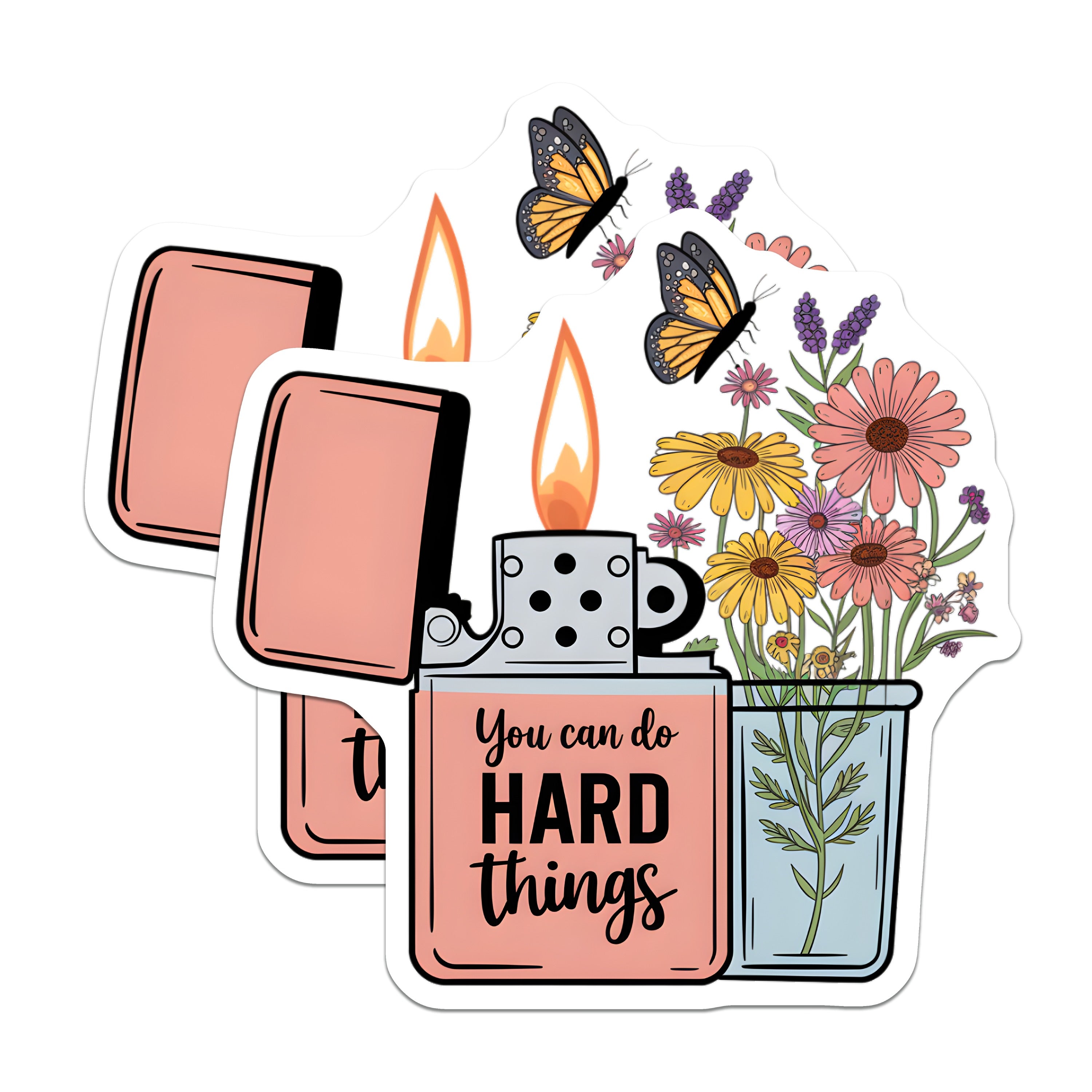 (2 Pack) You Can Do Hard Things Magnets - Motivational Floral Butterfly - Affirmation Fridge Decor - 5 Inches On Longest Side - Thick Durable Magnet - Made in USA - MAG36307