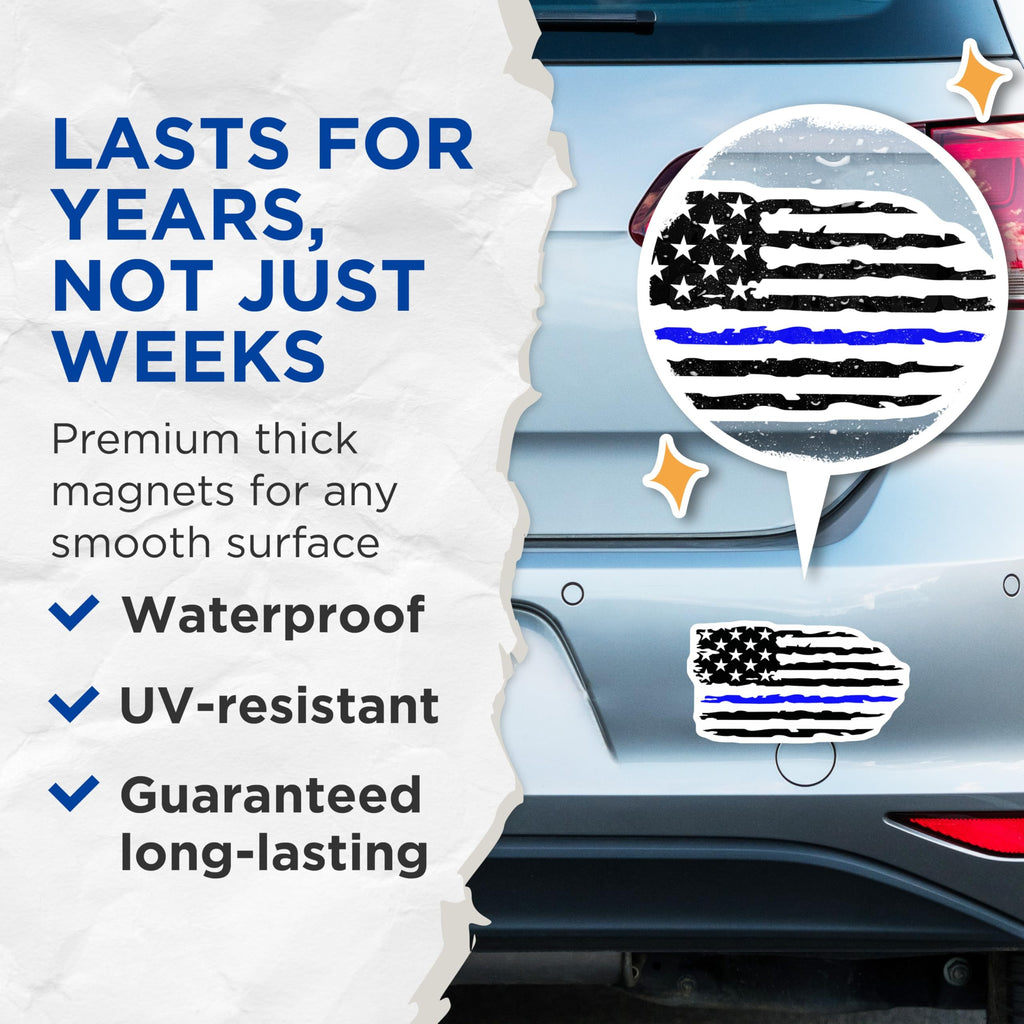 (2 Pack) Thin Blue Line Magnets - American Flag Support - Law Enforcement Honor - Police Officer Tribute - 5 Inches On Longest Side - Thick Durable Magnet - Made in USA - MAG21752