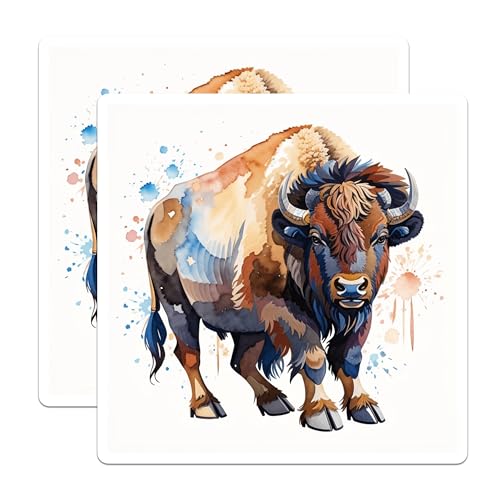 (2 Pack) Buffalo Bison Magnets Magnets - Watercolor Animal Art - 5" On Longest Side - Made in USA - Sticks to Refrigerators & Metal Surfaces - MAG8679