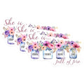 (3 Pack) She is Strong Decals - Floral Mason Jar - Inspirational Laptop Decal - 3 Inches On Longest Side - Easy Peel & Apply - Made in USA - 3MCS7345