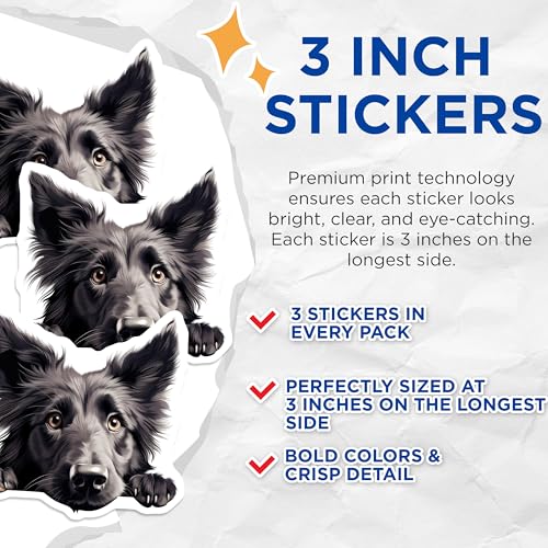 (3 Pack) Black German Shepherd Decals - Dog Breed Stickers - Pet Lover Decals - 3 Inches On Longest Side - Easy Peel & Apply - Made in USA - 3MCS8624