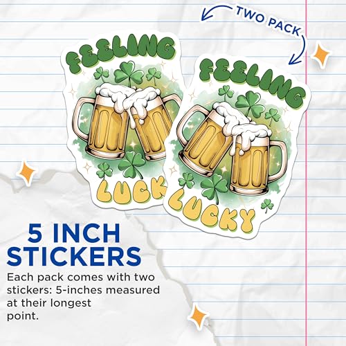 (2 Pack) Feeling Lucky Stickers - 5" On Longest Side - Sticks to Smooth Flat Surfaces - Made in USA - BMCS8413 - BMCS8413