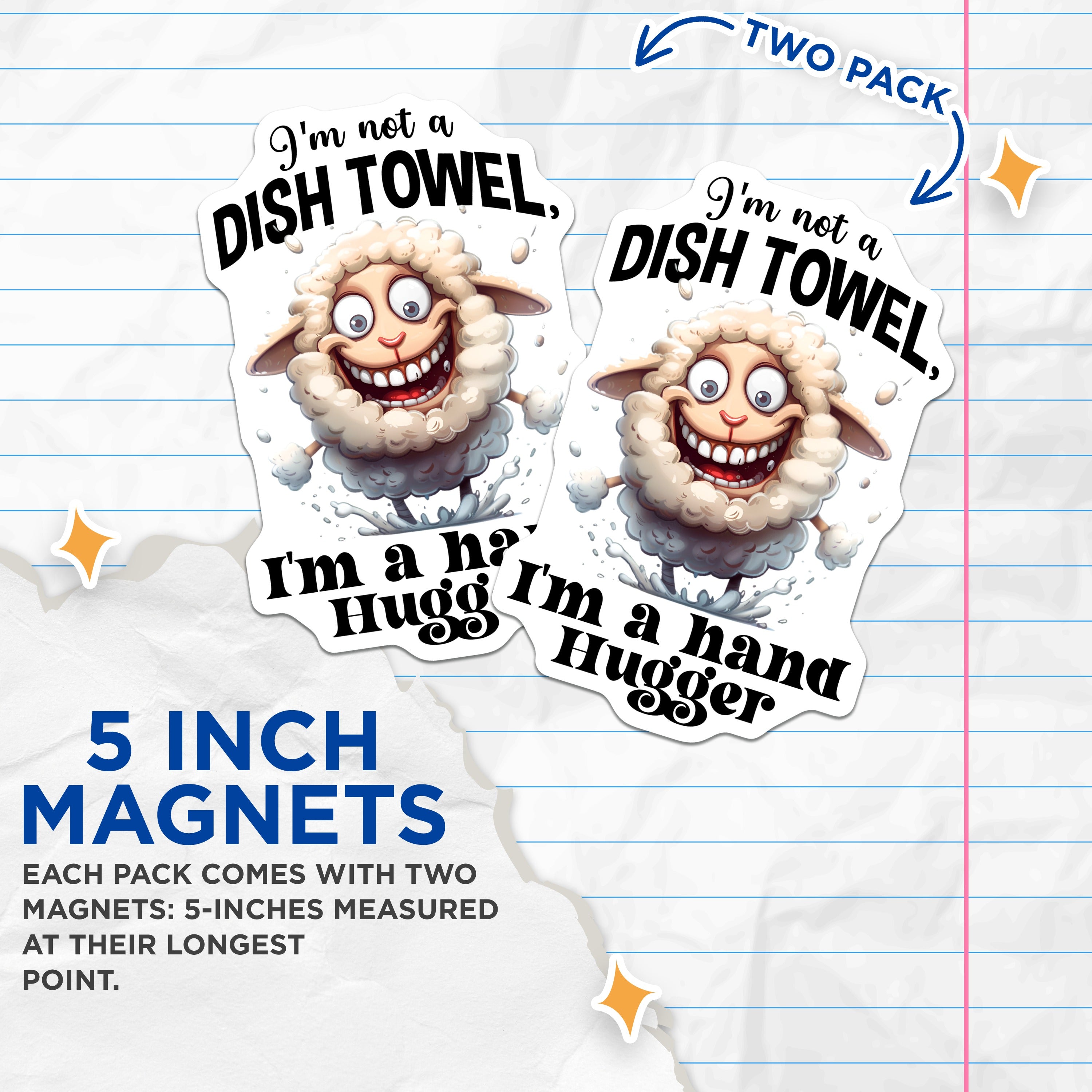 (2 Pack) Hand Hugger Magnets - Funny Sheep Dish Towel Humor Kitchen Decoration - Quirky Refrigerator Art - 5 Inches On Longest Side - Thick Durable Magnet - Made in USA - MAG38789