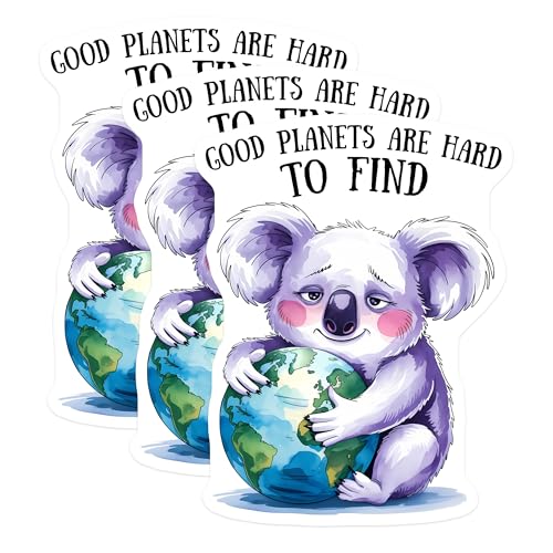 (3 Pack) Koala Planet Decals - Good Planets - Earth Hugging - 3 Inches On Longest Side - Easy Peel & Apply - Made in USA - 3MCS7211