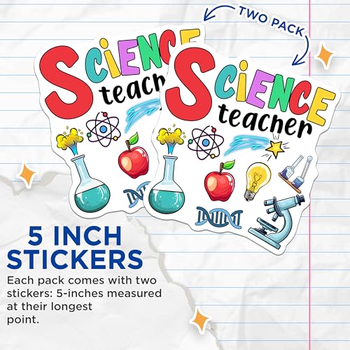 (2 Pack) Science Teacher Stickers - Educational - Classroom Decor - Science Fun Decals - Teaching Supplies Decals - 5" On Longest Side - Sticks to Smooth Flat Surfaces - Made in USA - BMCS7836