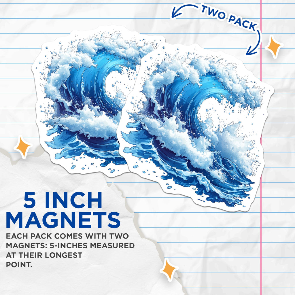 (2 Pack) Crashing Ocean Wave Magnets - Beach House Refrigerator Magnet - Sea Lover Aesthetic Decor - 5 Inches On Longest Side - Thick Durable Magnet - Made in USA - MAG25377